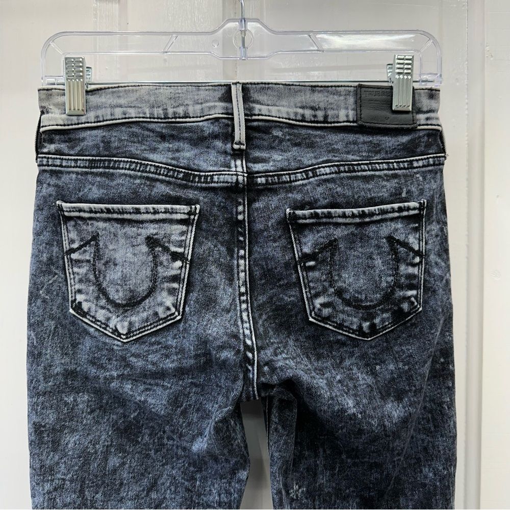 True Religion Halle mid rise super‎ skinny black moto denim jeans women's 25